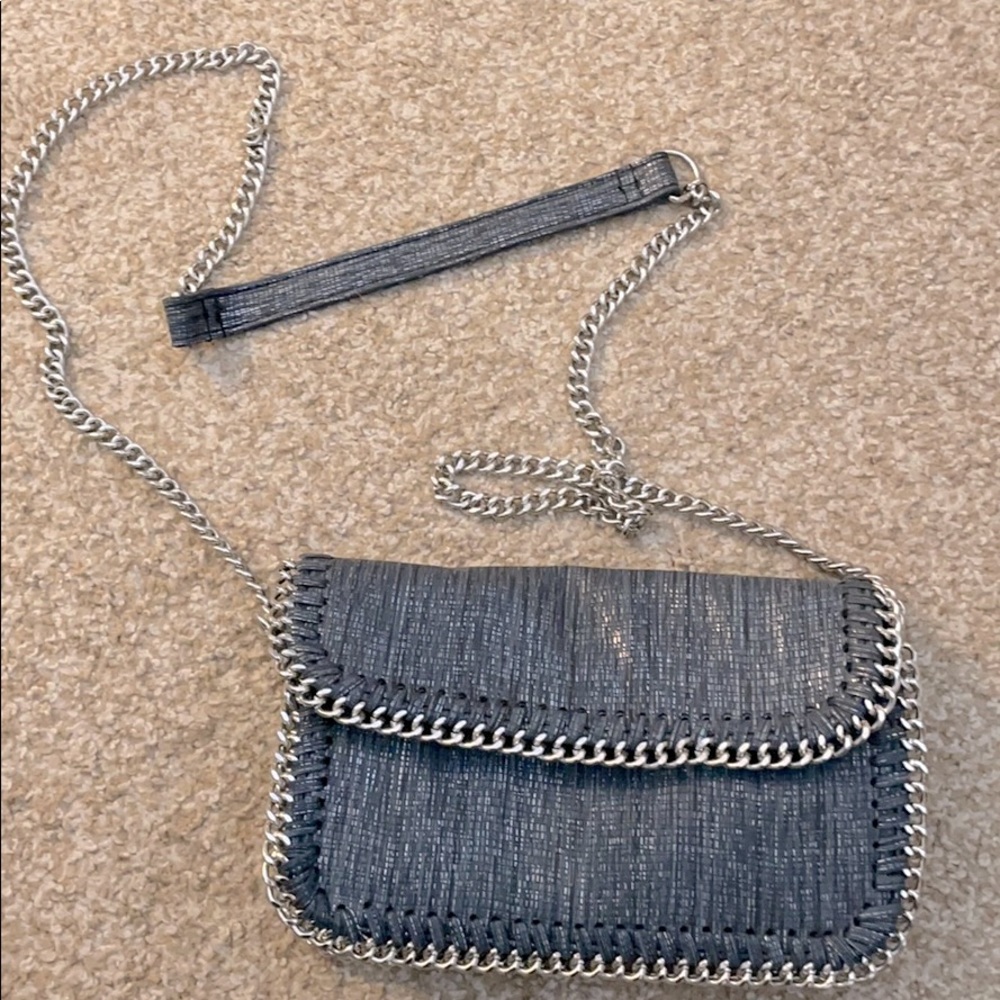 Blue Silver Metal Chain Purse